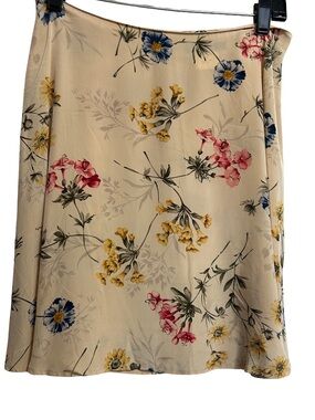 Pristine 90s Vintage Breeches 100% Silk Wildflower Midi Skirt Size 10